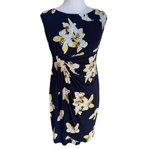 Connected Apparel Floral Sheath Dress Sleeveless Ruched Cocktail 10P